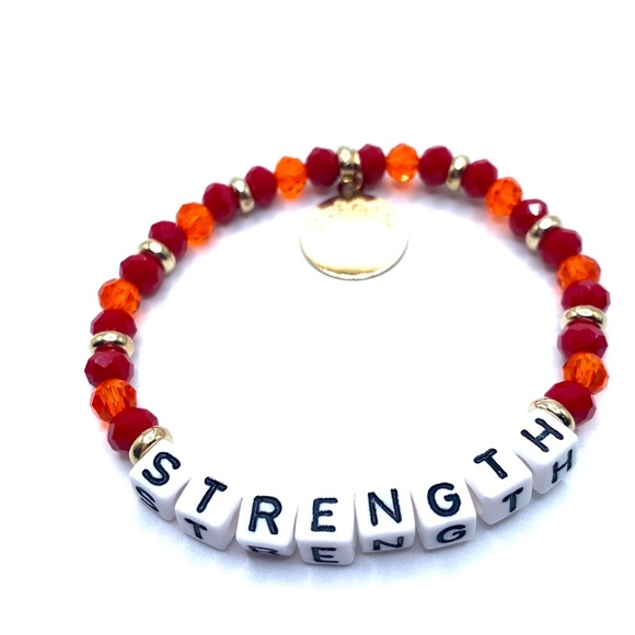 Strength Beaded Stretch Word Bracelet Red Gold Tone - Picture 3 of 4
